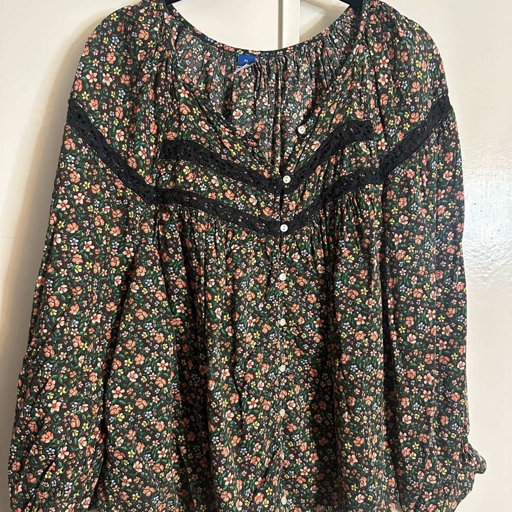 Old Navy Black Floral Blouse